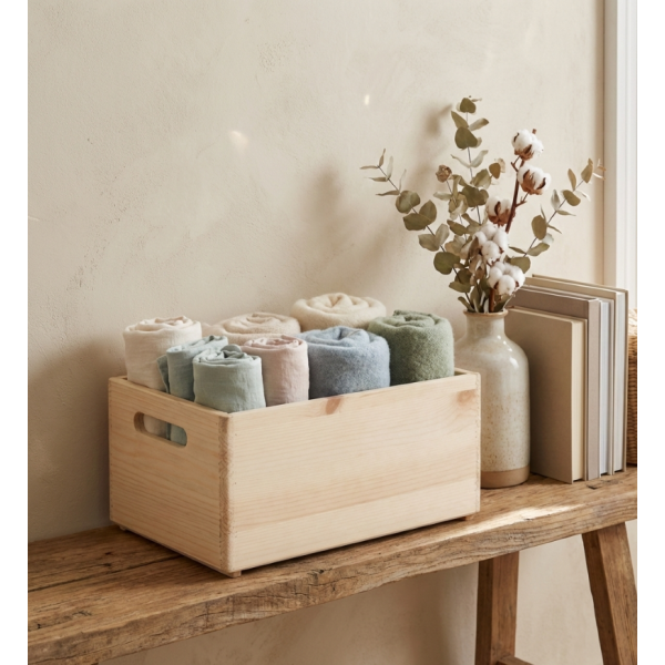 Skrzynka drewniana 30×20×13,5 cm z uchwytami - naturalna