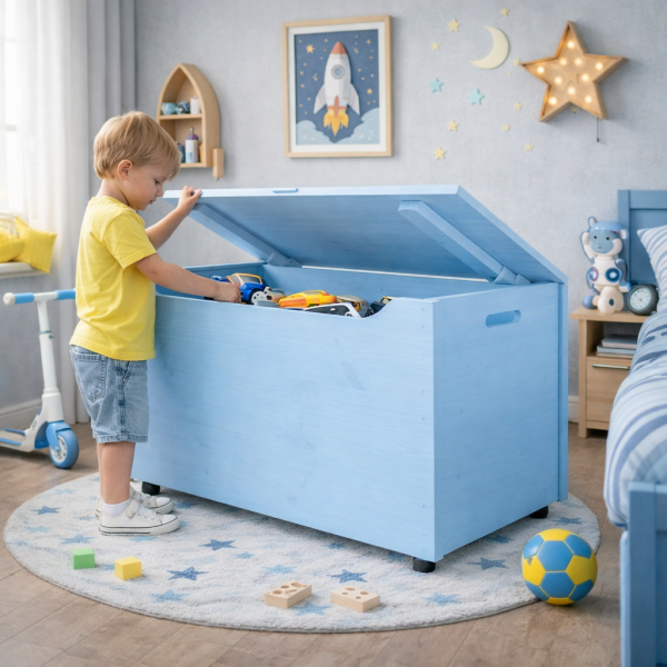 Drewniana skrzynia na zabawki / pojemnik do przechowywania z kółkami – 90x48x51 cm