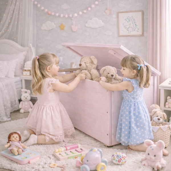 Drewniana skrzynia na zabawki / pojemnik do przechowywania z kółkami – 90x48x51 cm