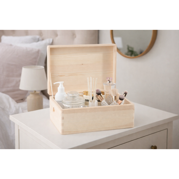 Skrzynka drewniana z deklem 25x16x11,5 cm naturalna – pudełko do przechowywania