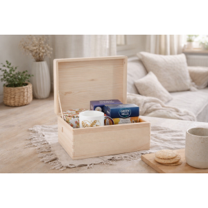Skrzynka drewniana z deklem 37x28x18 cm naturalna – pudełko do przechowywania