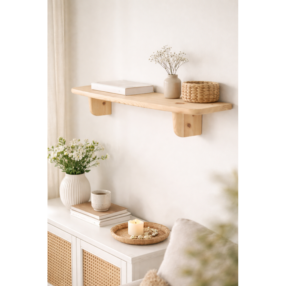 Półka drewniana ścienna 75 cm naturalna – minimalistyczna półka na ścianę