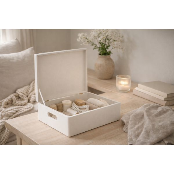 Skrzynka drewniana z deklem 40x30x13,5 cm Biała