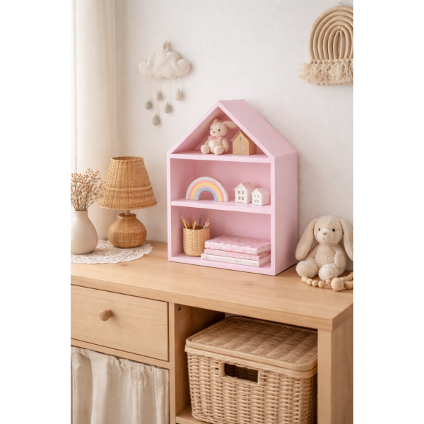 Półka domek drewniany I 32x12x44 /504105 Light pink