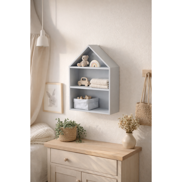 Półka domek drewniany I 32x12x44 /504106 Silver grey