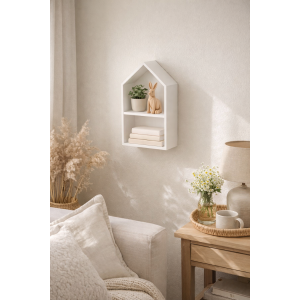 Drewniana półka w kształcie domku 22x12x41 cm biała – dekoracyjna półka ścienna