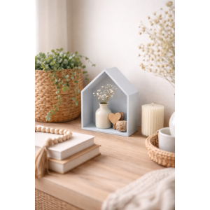 Drewniana półka w kształcie domku 27x12x33 cm szara – dekoracyjna półka ścienna