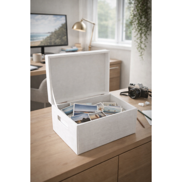 Skrzynka drewniana z deklem 37x28x18 cm Biała