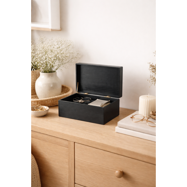 Drewniana skrzynka dekoracyjna 30x20x13,5 cm bez uchwytów Czarna