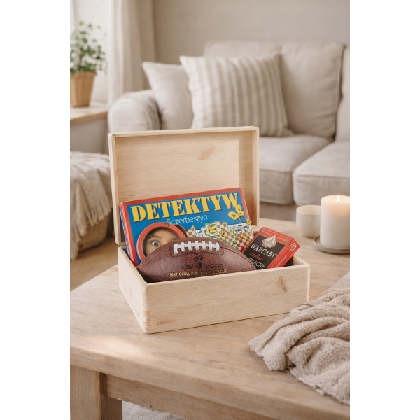 Skrzynka drewniana z deklem bez uchwytów 40x30x13,5 cm Naturalna Dekiel ze sklejki