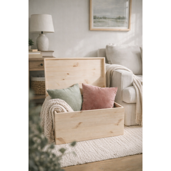 Skrzynka drewniana z deklem 60x40x23 cm bez uchwytów– duża skrzynia do przechowywania