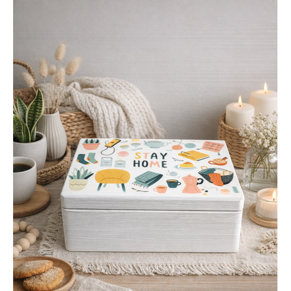 Skrzynka drewniana z deklem 30x20x13,5 /315000UV14 STAY HOME