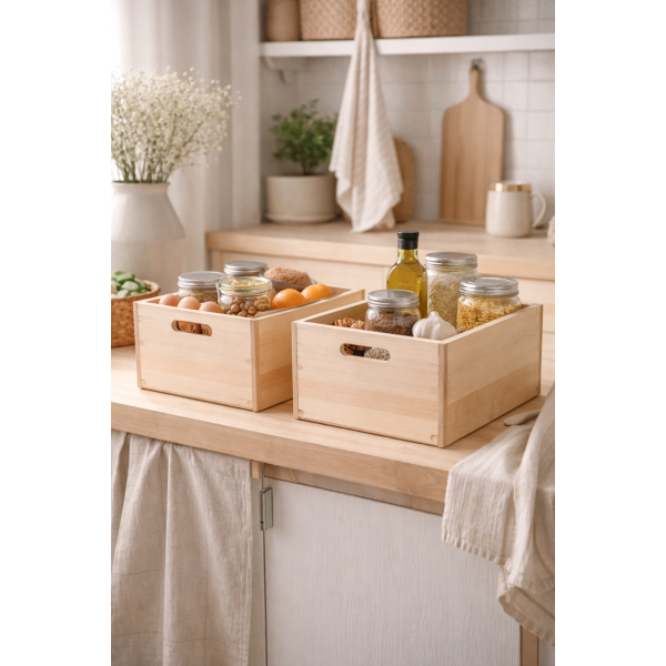 Skrzynka drewniana 30×20×13,5 cm z uchwytami - naturalna