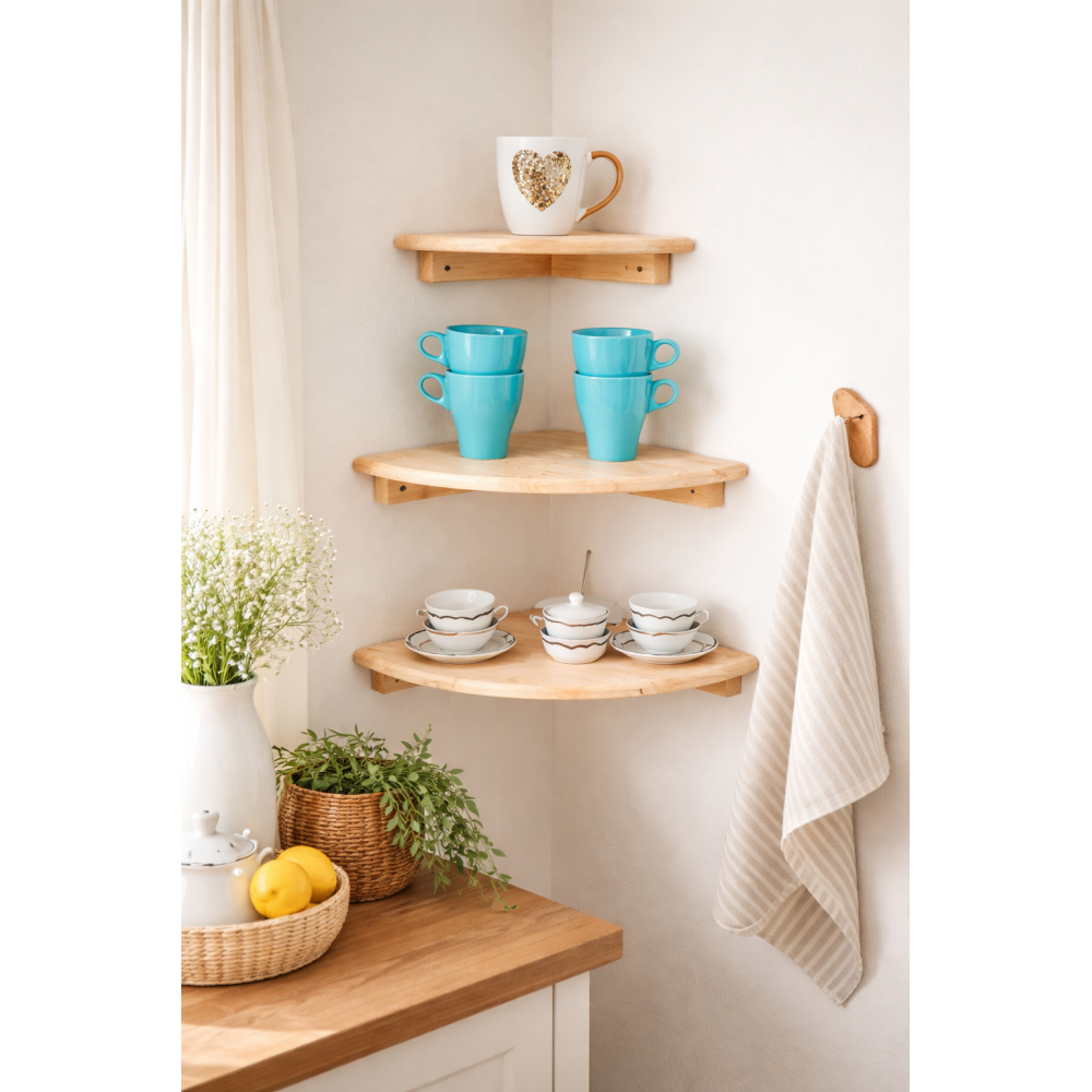 Zestaw trzech półek drewnianych narożnych 22cm, 30cm, 40cm