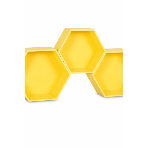 Zestaw półek ściennych drewnianych plaster miodu HEKSAGON - żółty