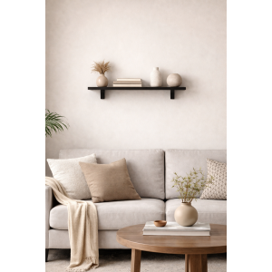Półka drewniana ścienna 75 cm czarna – minimalistyczna półka na ścianę