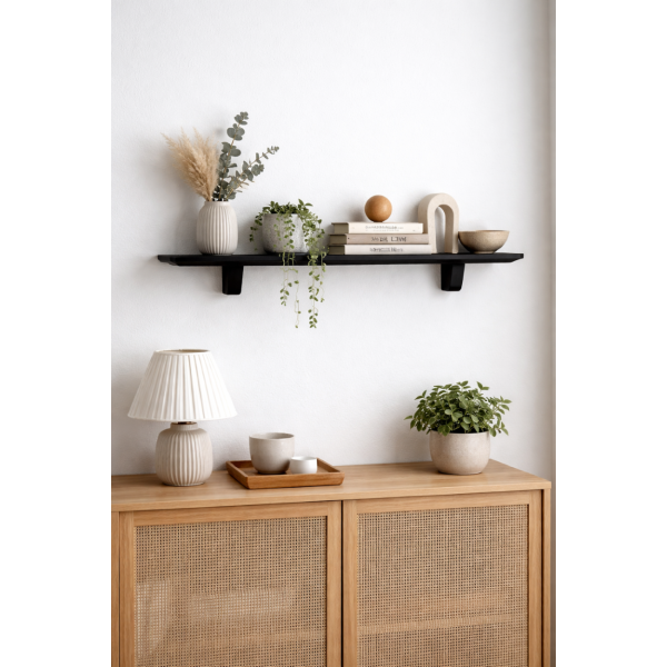 Półka drewniana ścienna 90 cm Jet black