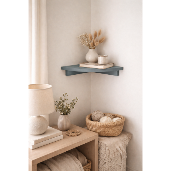 Półka drewniana narożna 40x40 cm szara