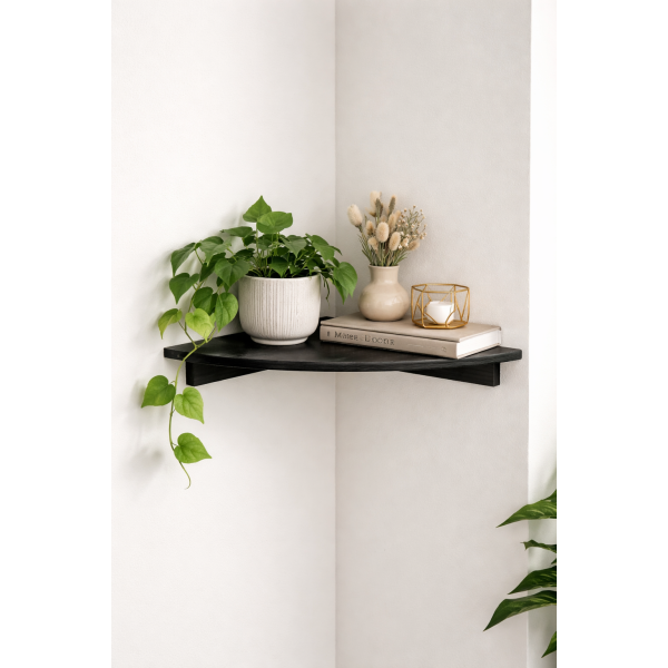 Półka drewniana narożna 40x40 cm czarna