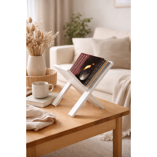 Gazetownik drewniany 31x32x33 cm biały – stojak na gazety i czasopisma