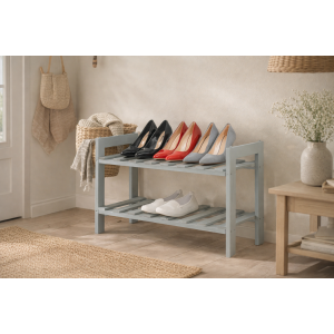Półka na buty drewniana 70x26x40 cm szara – regał na obuwie