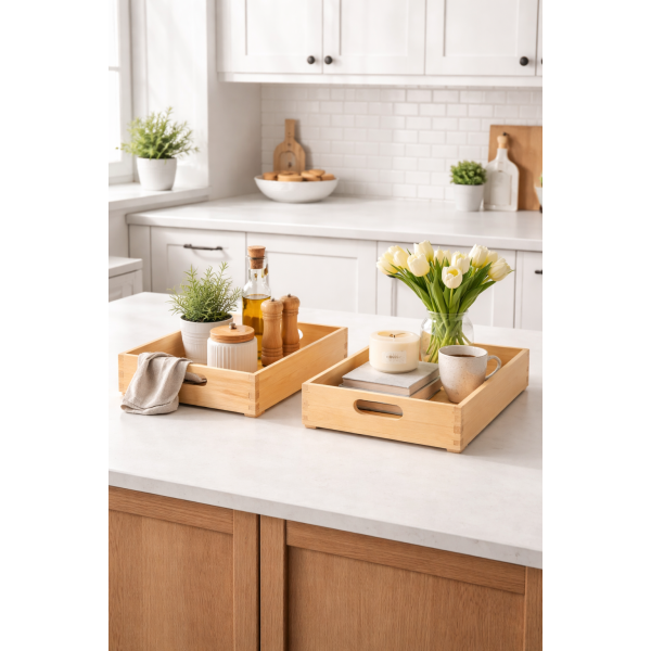 Zestaw dwóch drewnianych skrzynek dekoracyjnych 30x20x7 cm – naturalny