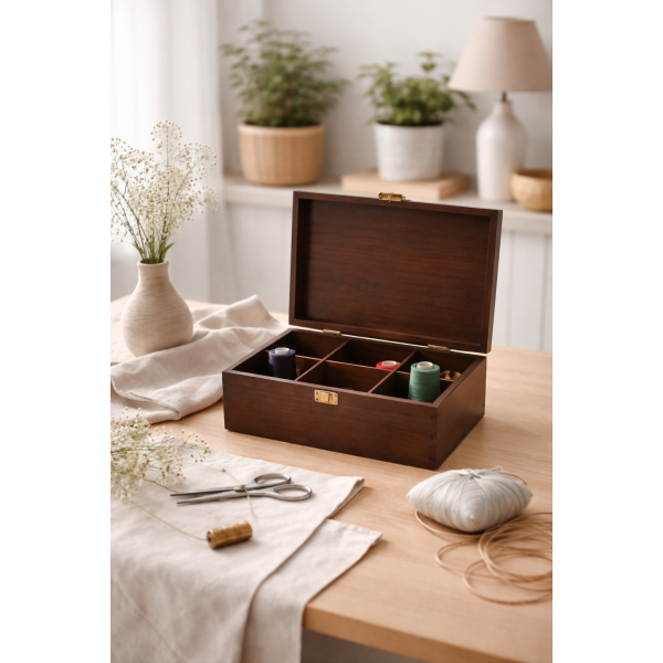 Herbaciarka drewniana 21x16x8,5 cm brązowa – pudełko na herbatę
