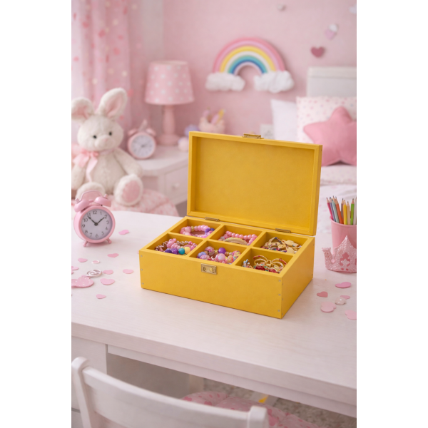 Herbaciarka drewniana 21x16x8,5 cm żółta – pudełko na herbatę