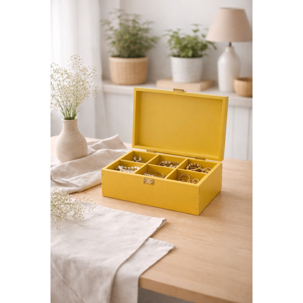 Herbaciarka drewniana 21x16x8,5 cm żółta – pudełko na herbatę