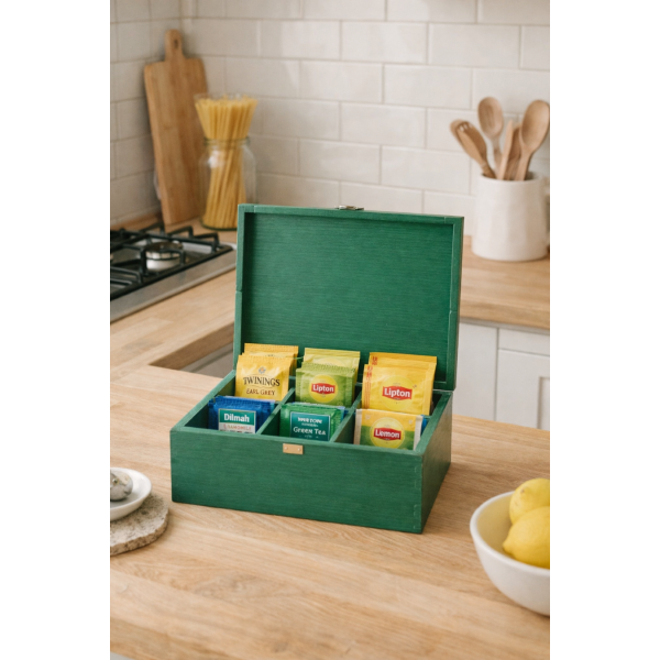 Herbaciarka drewniana 21x16x8,5 cm Zielona