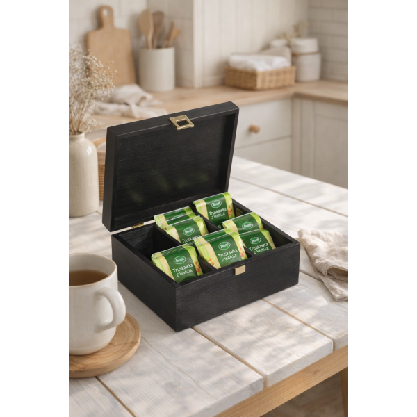 Herbaciarka drewniana 21x16x8,5 cm Czarna