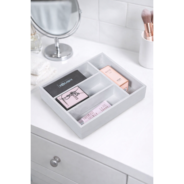 Skrzynka na sztućce drewniana 25x31x7 cm Szara