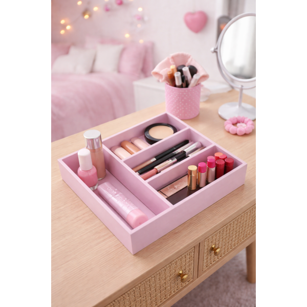 Skrzynka na sztućce drewniana 25x31x7cm Różowa