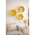 Zestaw półek ściennych drewnianych heksagon plaster miodu – żółte półki