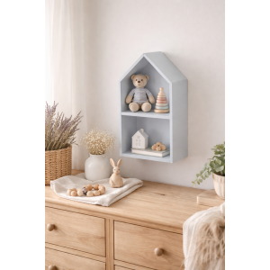 Drewniana półka w kształcie domku 22x12x41 cm szara – dekoracyjna półka ścienna