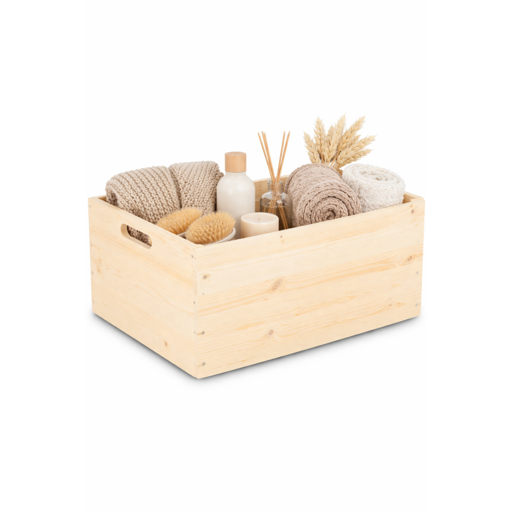 Duża skrzynka drewniana 60x40x23,5 cm – naturalne drewno sosnowe do przechowywania