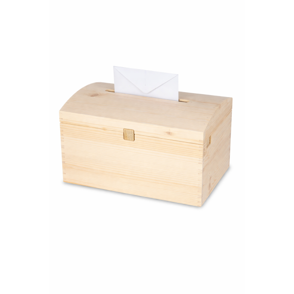 Kuferek drewniany 35x25x18,5 cm z nacięciem na koperty