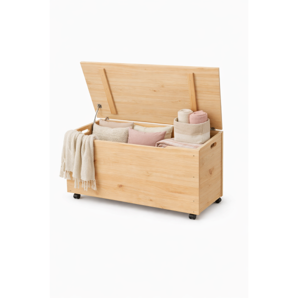 Drewniana skrzynia na zabawki / pojemnik do przechowywania z kółkami – 90x48x51 cm