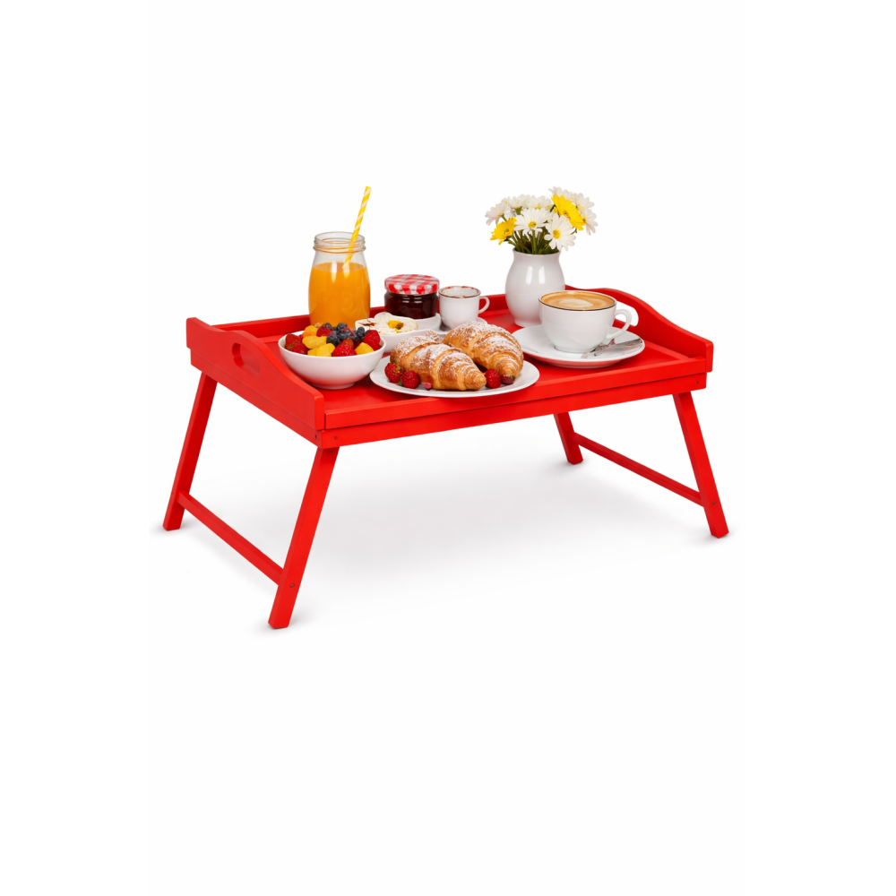 Taca z nogami drewniana 51x32x24 cm czerwona – stolik śniadaniowy