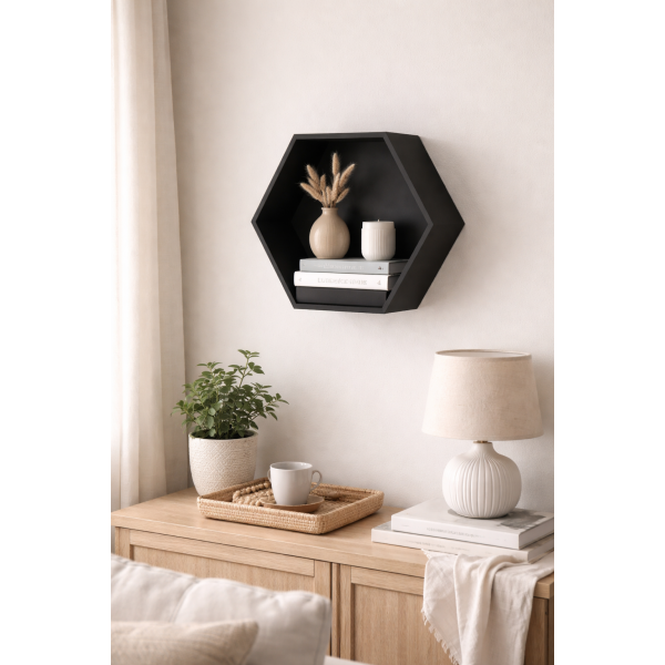 Półka plaster miodu "heksagon"  31x27x13 Jet black