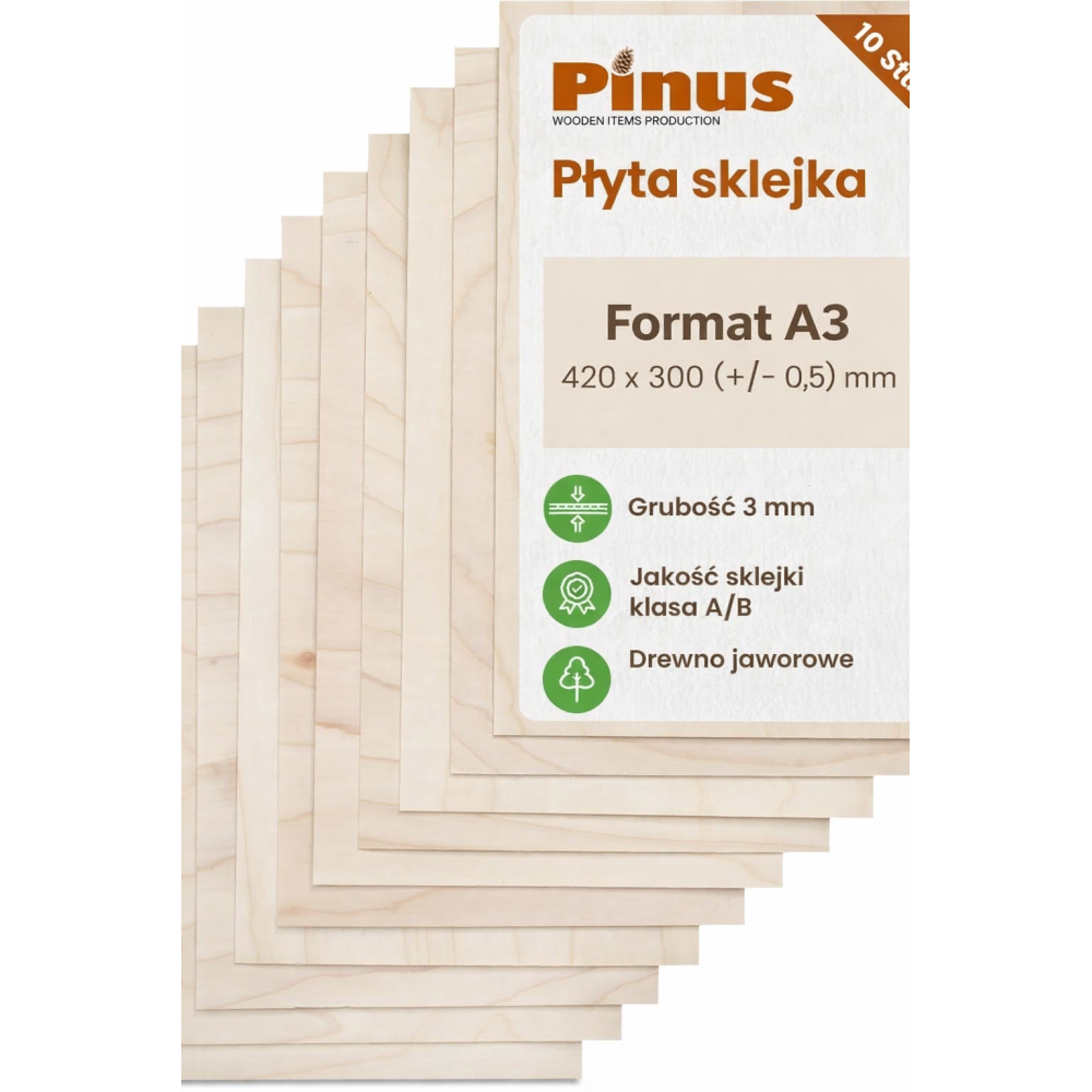 Sklejka 3 mm A3 420x300 mm – zestaw 10 szt. do laserów i DIY