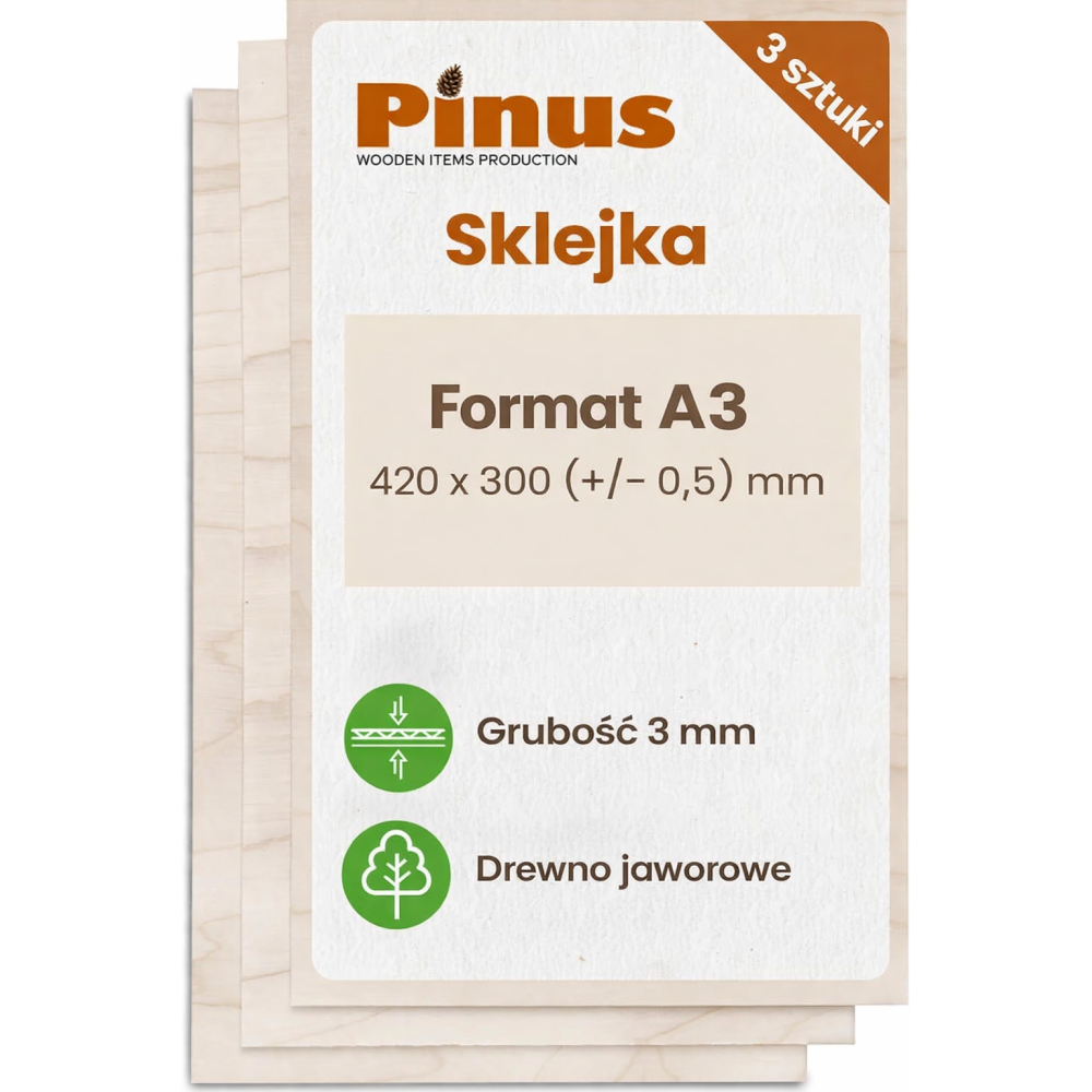 Sklejka 3 mm A3 420x300 mm – zestaw 3 szt. do laserów i DIY