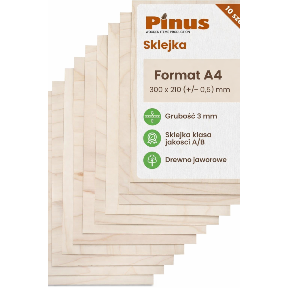 Sklejka 3 mm A4 300x210 mm – zestaw 10 szt. do laserów i DIY