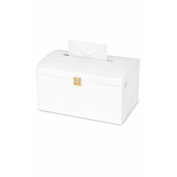 Kuferek drewniany 35x25x18,5 cm z nacięciem na koperty Biały