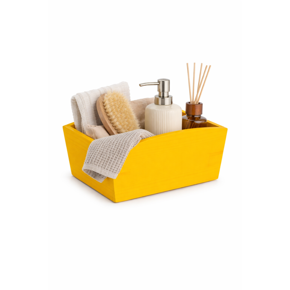 Doniczka drewniana 28x16x12 cm Żółta