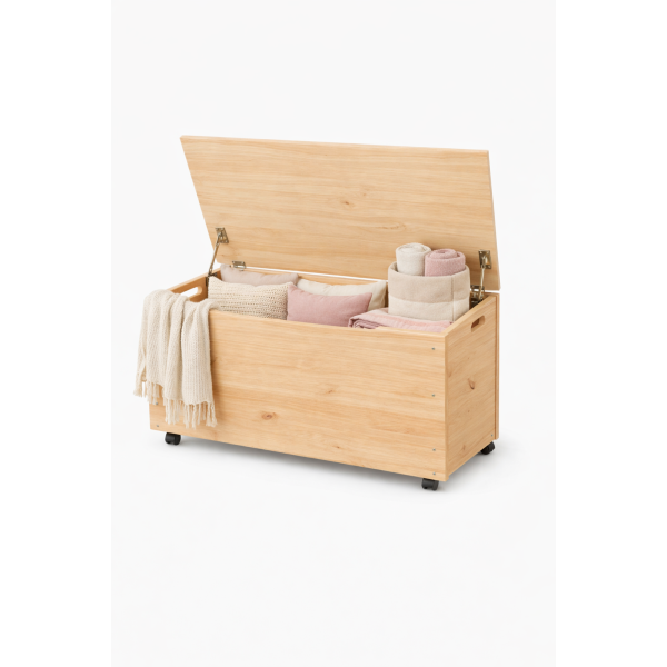 Drewniana skrzynia na zabawki / pojemnik do przechowywania z kółkami – 90x48x51 cm