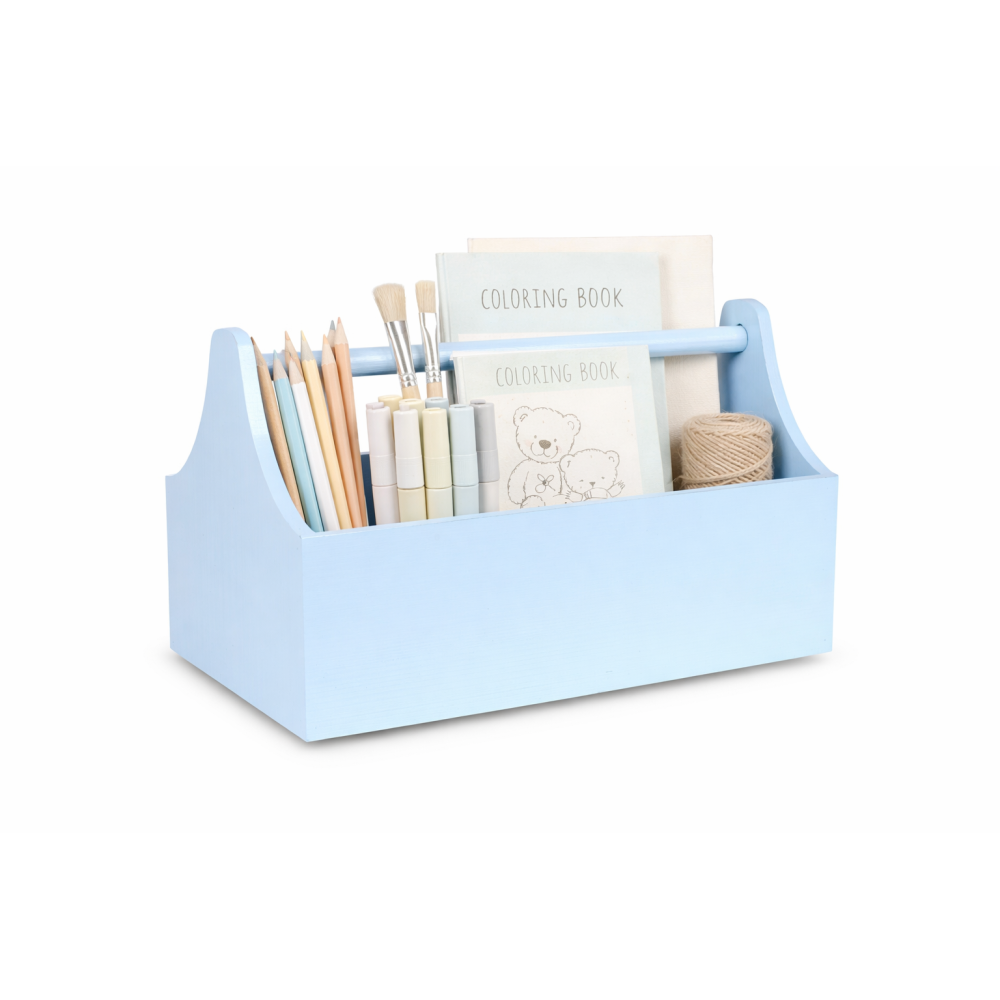 Drewniane nosidełko na narzędzia 34x18x20,5 cm – niebieski narzędziownik