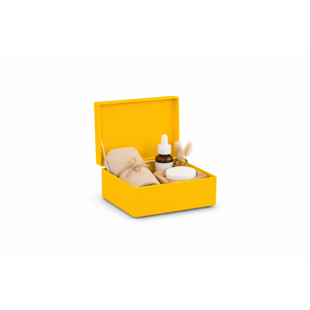 Żółta drewniana skrzynka dekoracyjna 30x20x13,5 cm bez uchwytów – do przechowywania