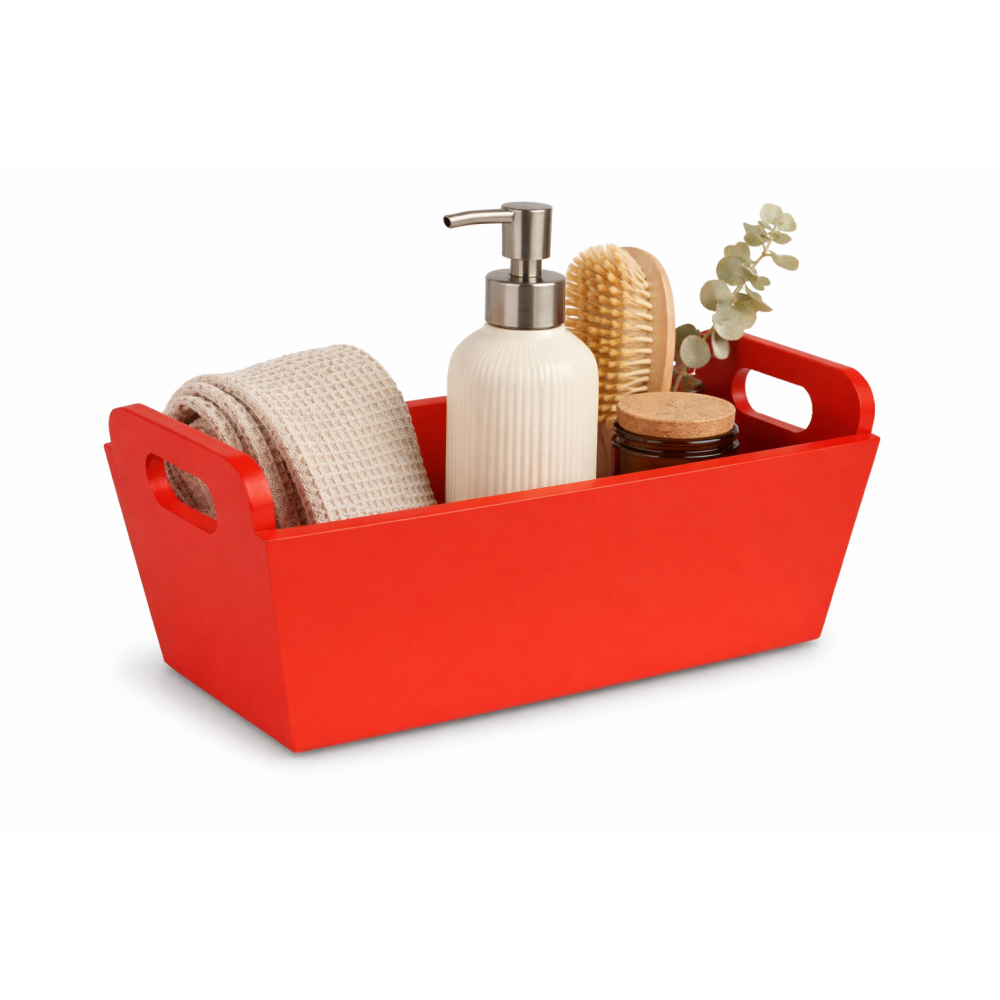 Doniczka drewniana 35x14,5x13 cm Czerwona