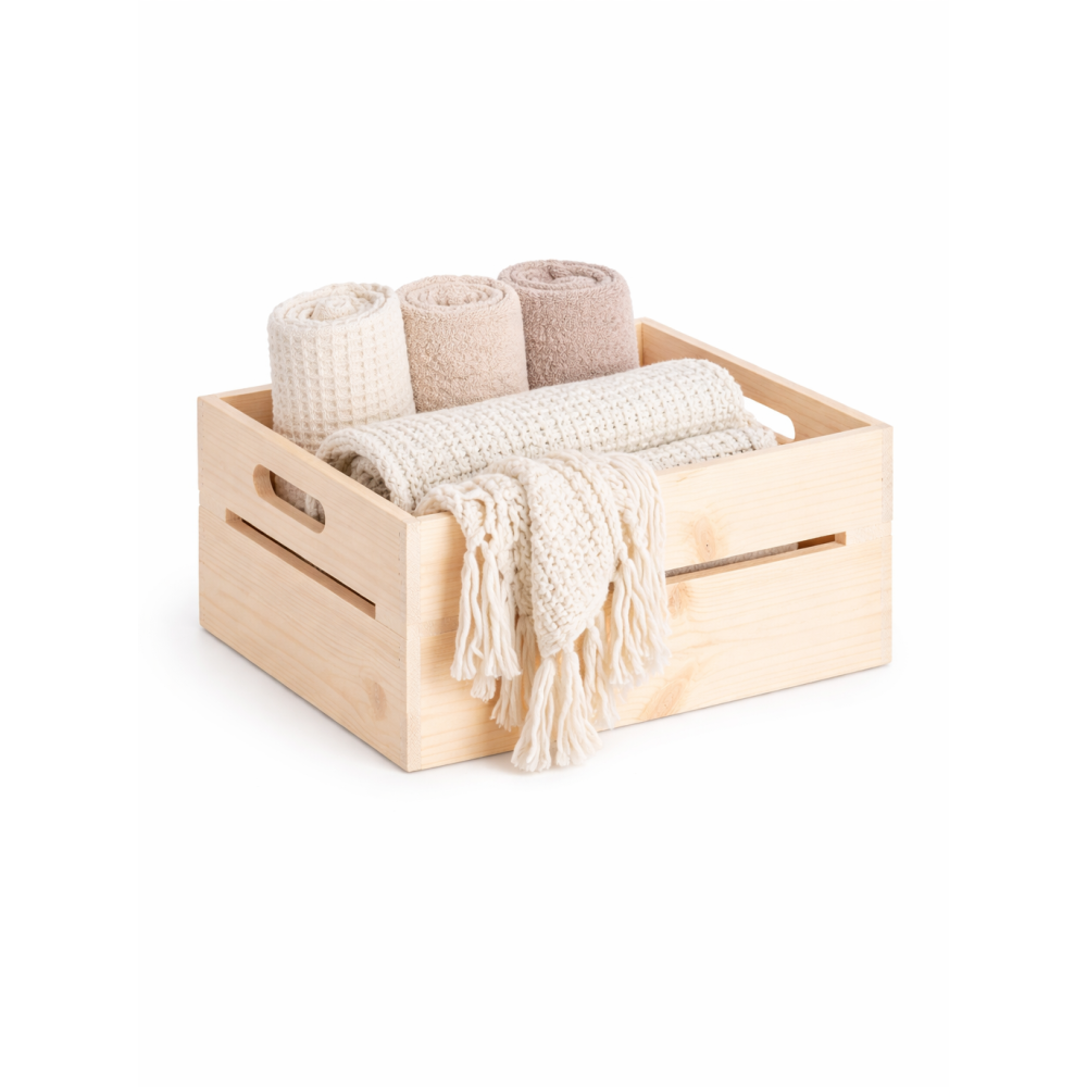 Skrzynka drewniana 30x20x13,5 cm z nacięciem na bokach – naturalna skrzynka do przechowywania i dekoracji